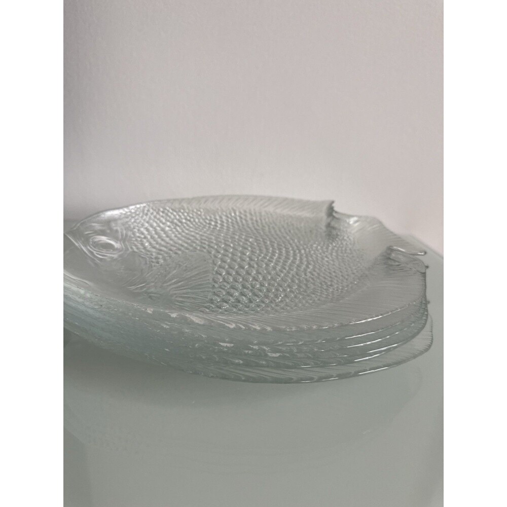✿ Set of 6 Vintage Clear Glass Leaf Plates Textured Serving Dishes Table Decor